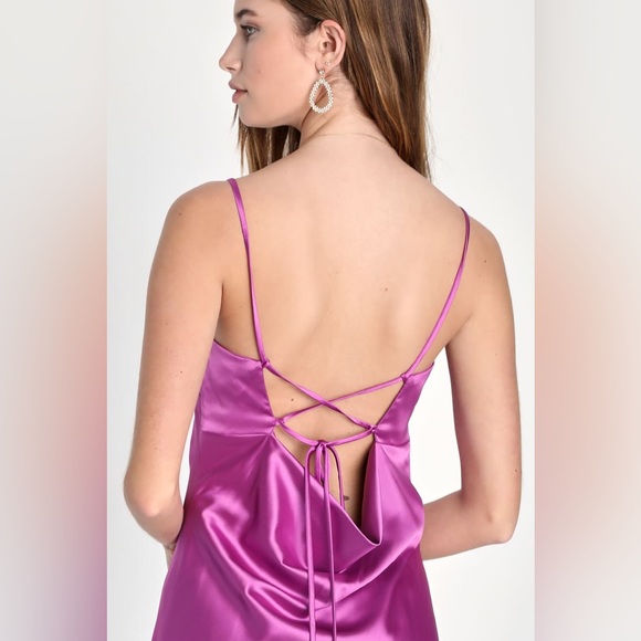 Lulus Women’s Chic Allure Purple Satin Lace-Up Mini Slip Dress Size Small NWT - Picture 4 of 11